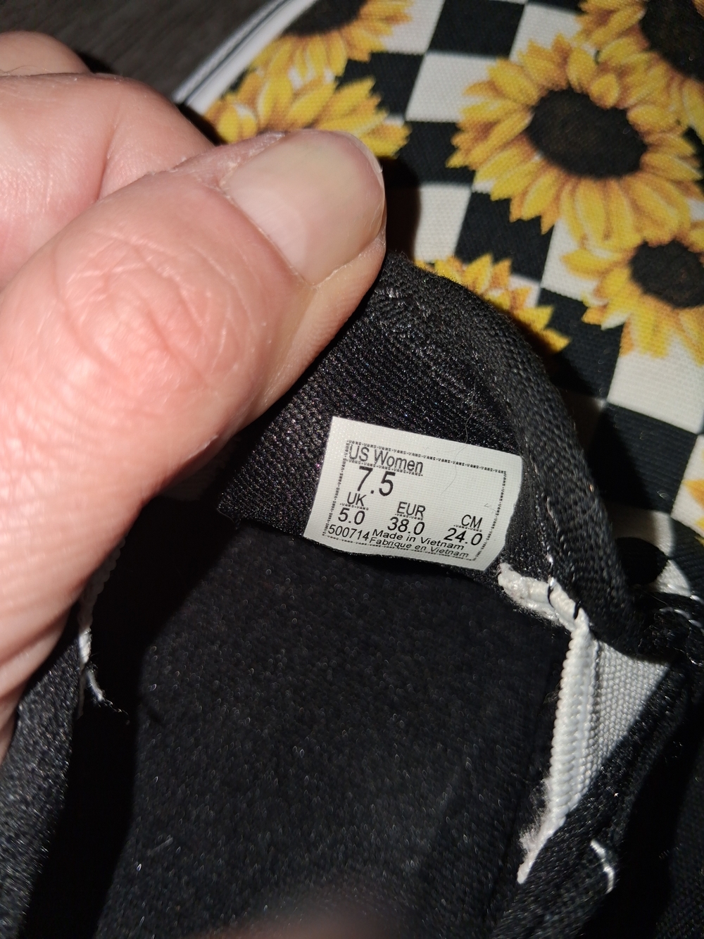 Vans Slip-On Sneakers Black White Yellow Sunflower Print - Picture 4 of 8